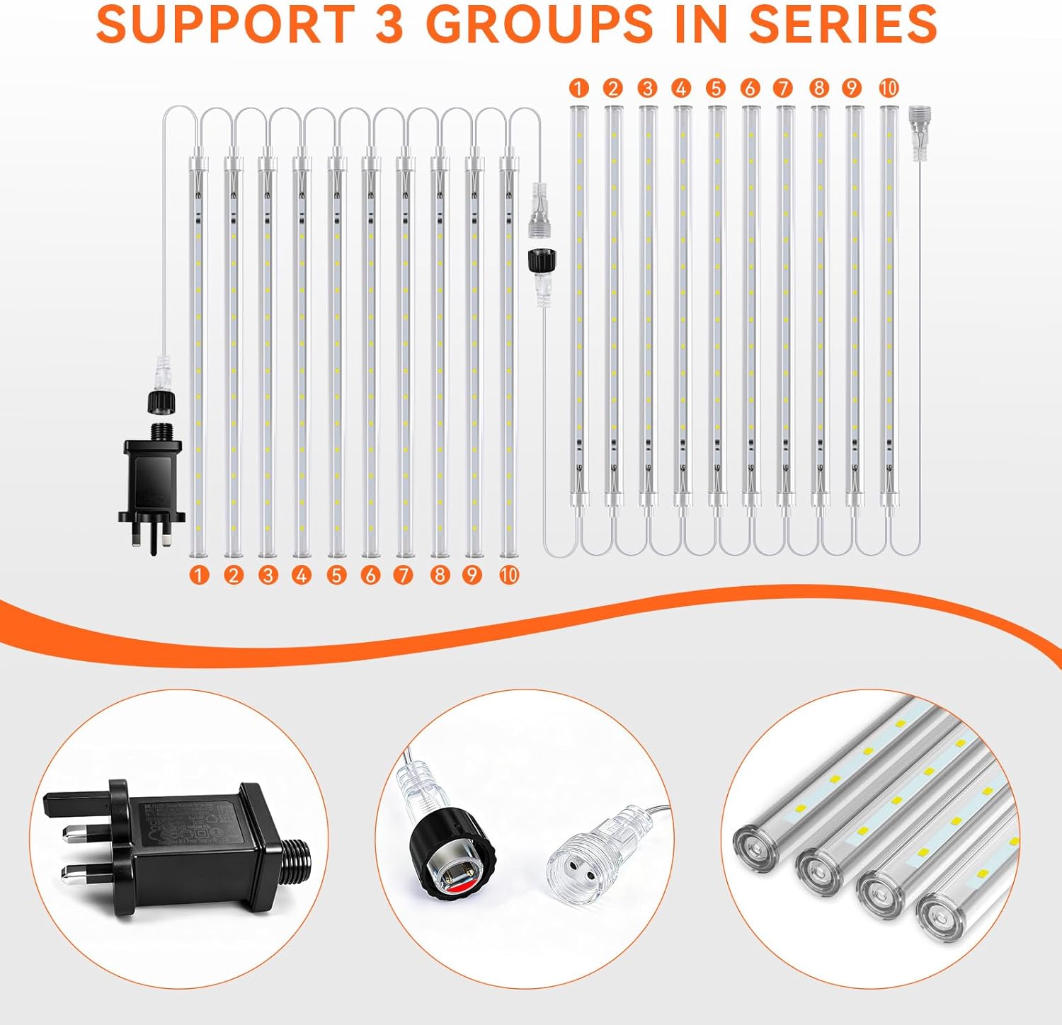 Thumbnail 3 de Wudyfei Outdoor Christmas Lights – 10 x 30cm 240 LED Meteor Shower Icicle Lights (Cool White)