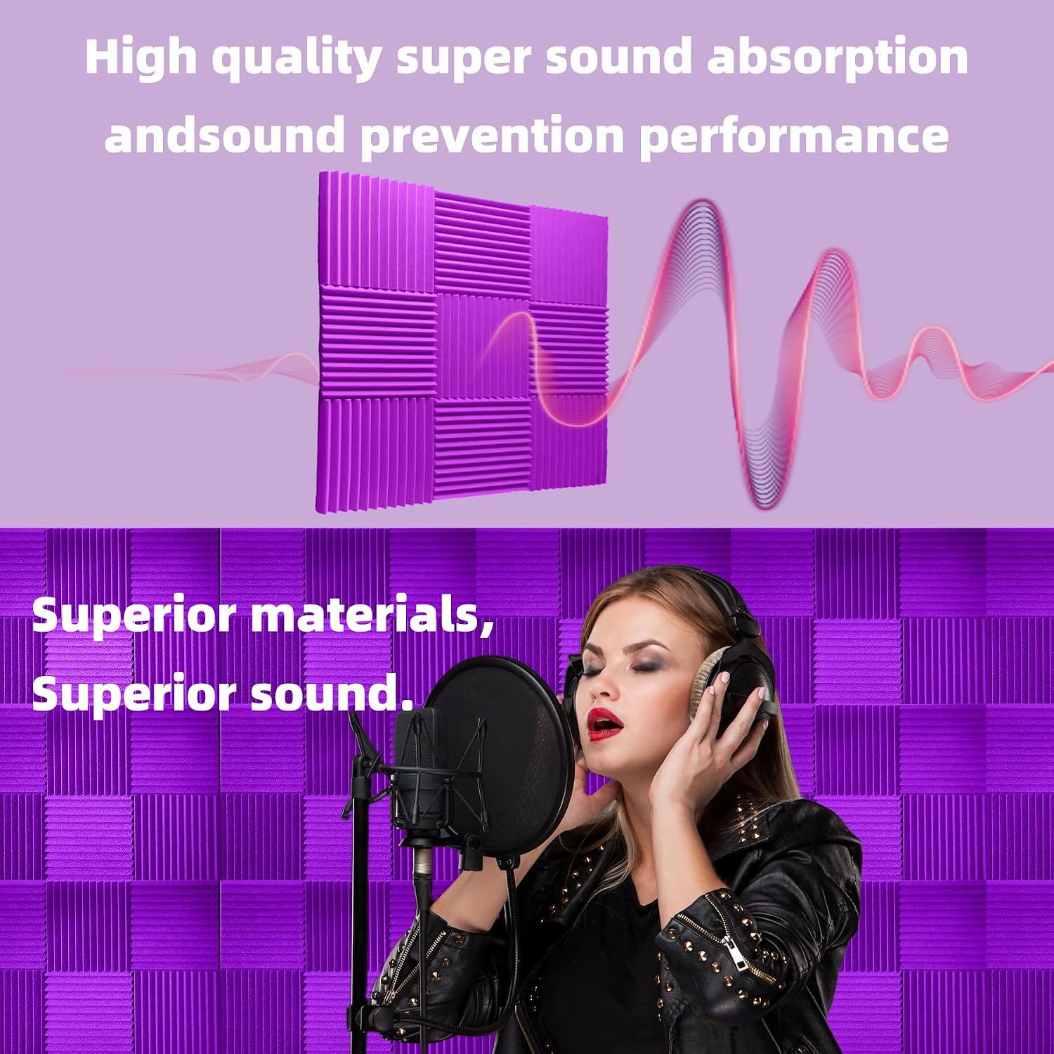Detalle de Temgcuam tc11212 Acoustic Foam Wall Panels, 24-Pack, Purple, 12 x 12 x 1 in