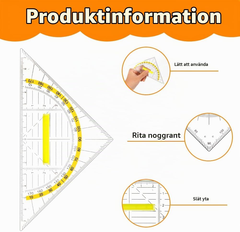Detalle de Vicloon geometriset 16 cm, 4 triangellinjaler i plast med handtag