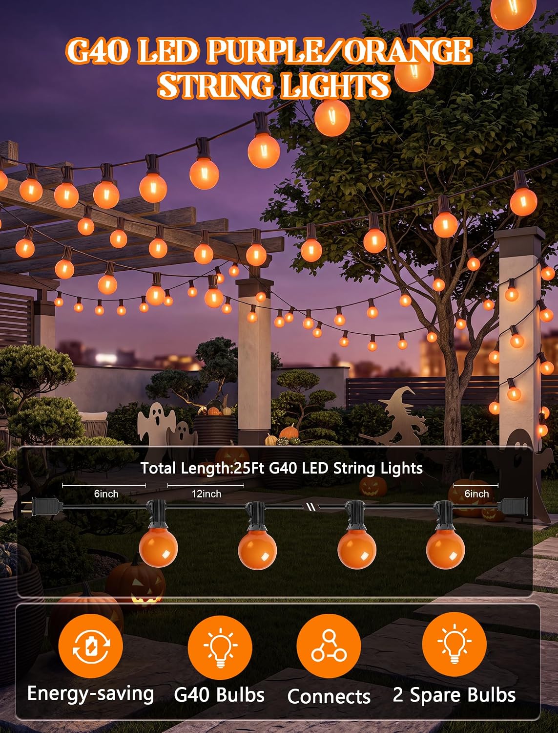 Detalle de Orange LED Outdoor String Lights 25-Foot