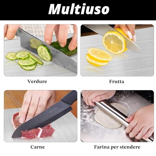 Thumbnail 6 de Pavlleen Tagliere in acciaio inox e Titanio 30×20 cm – tavola da taglio a doppia faccia