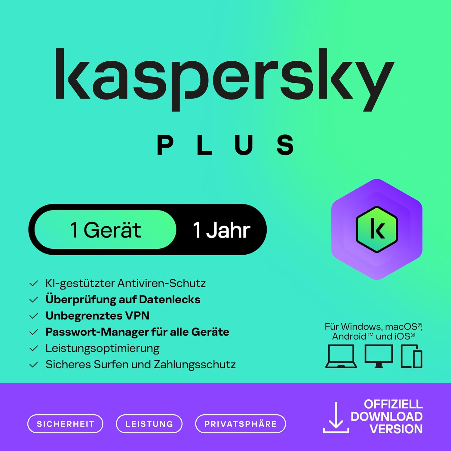 Detalle de Kaspersky Plus Internet Security 2026 – 1 Gerät, 1 Jahr, VPN inkl. Passwort-Manager & Banking-Schutz