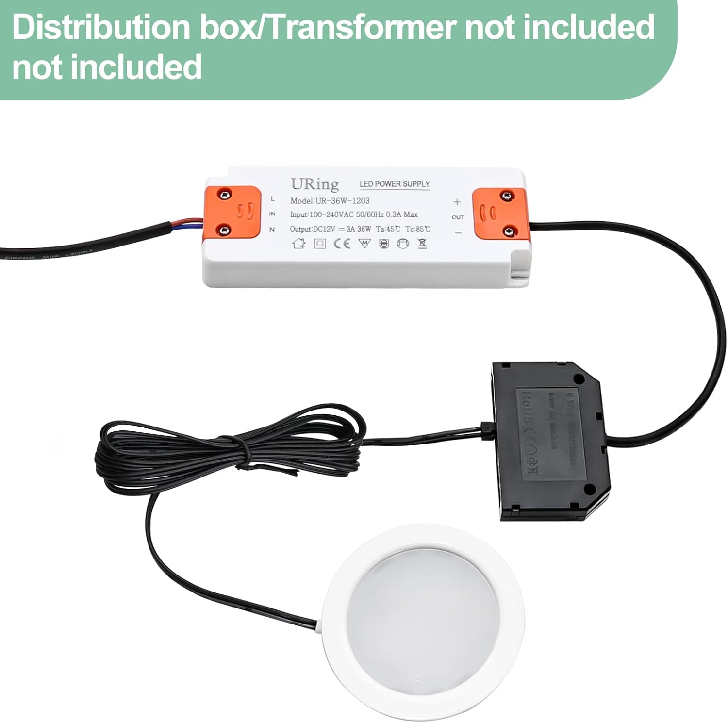 Thumbnail 2 de URing 3er Set LED-Einbaustrahler 12V, 3000K Warmweiß, 3,5W, 300 lm – flach 55–58 mm Bohrung