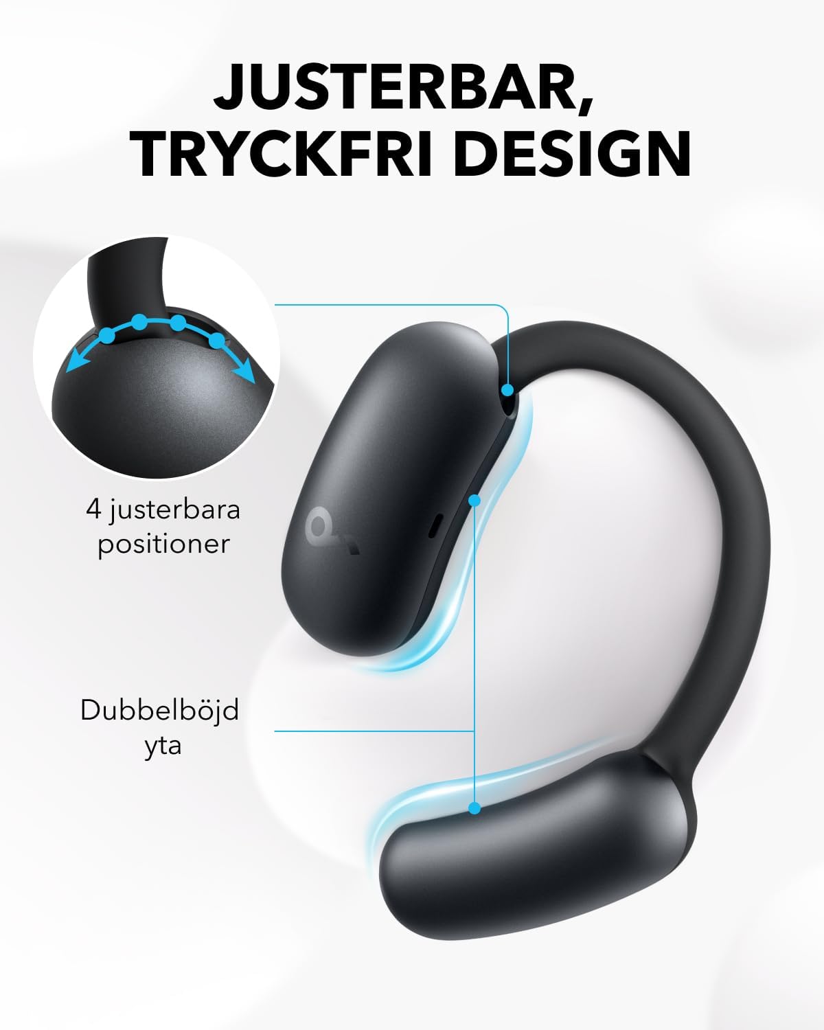 Detalle de soundcore AeroFit 2 A3874 – öppna hörlurar med justerbara öronkrokar
