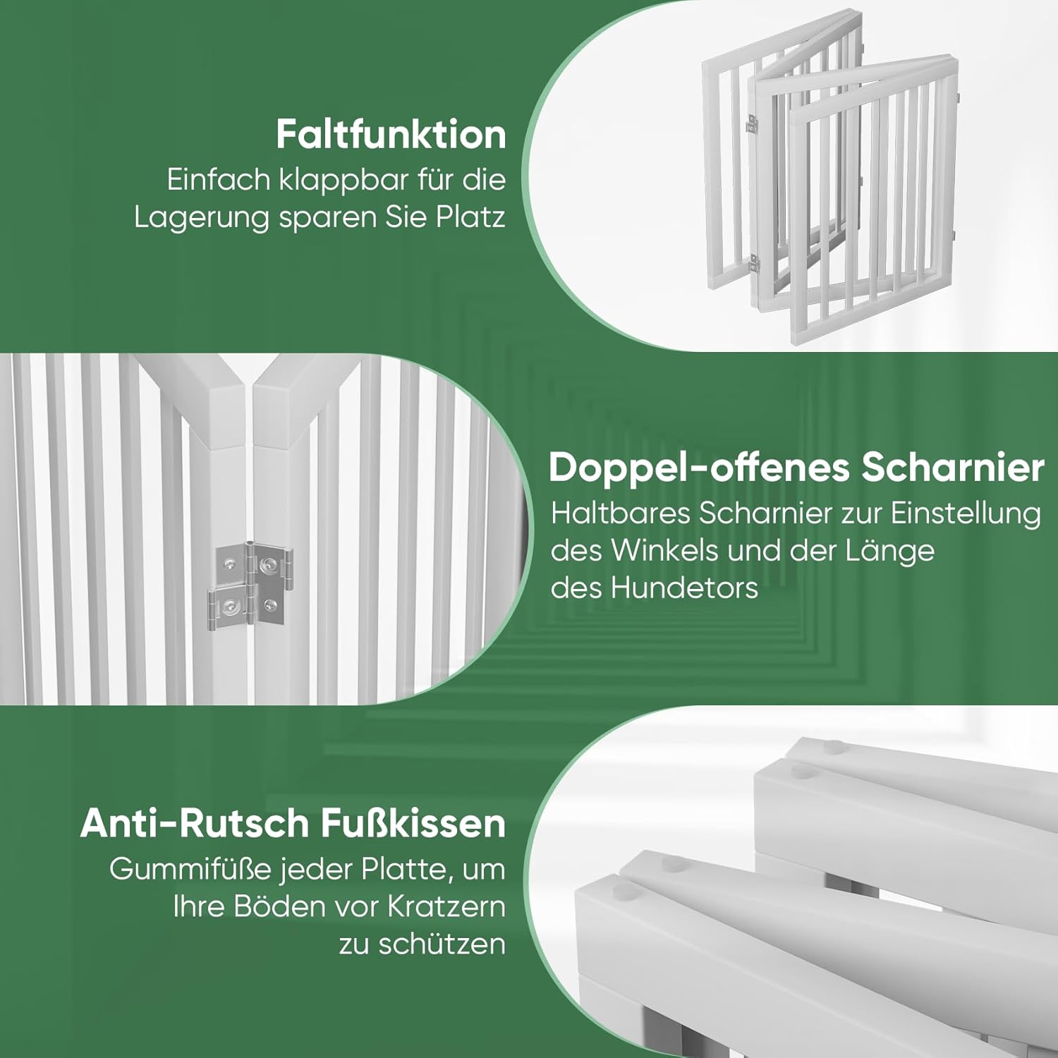 Thumbnail 2 de Freistehende Hundegitter für Türen (4 Paneele, Weiß) – faltbar mit Metallstützfüßen