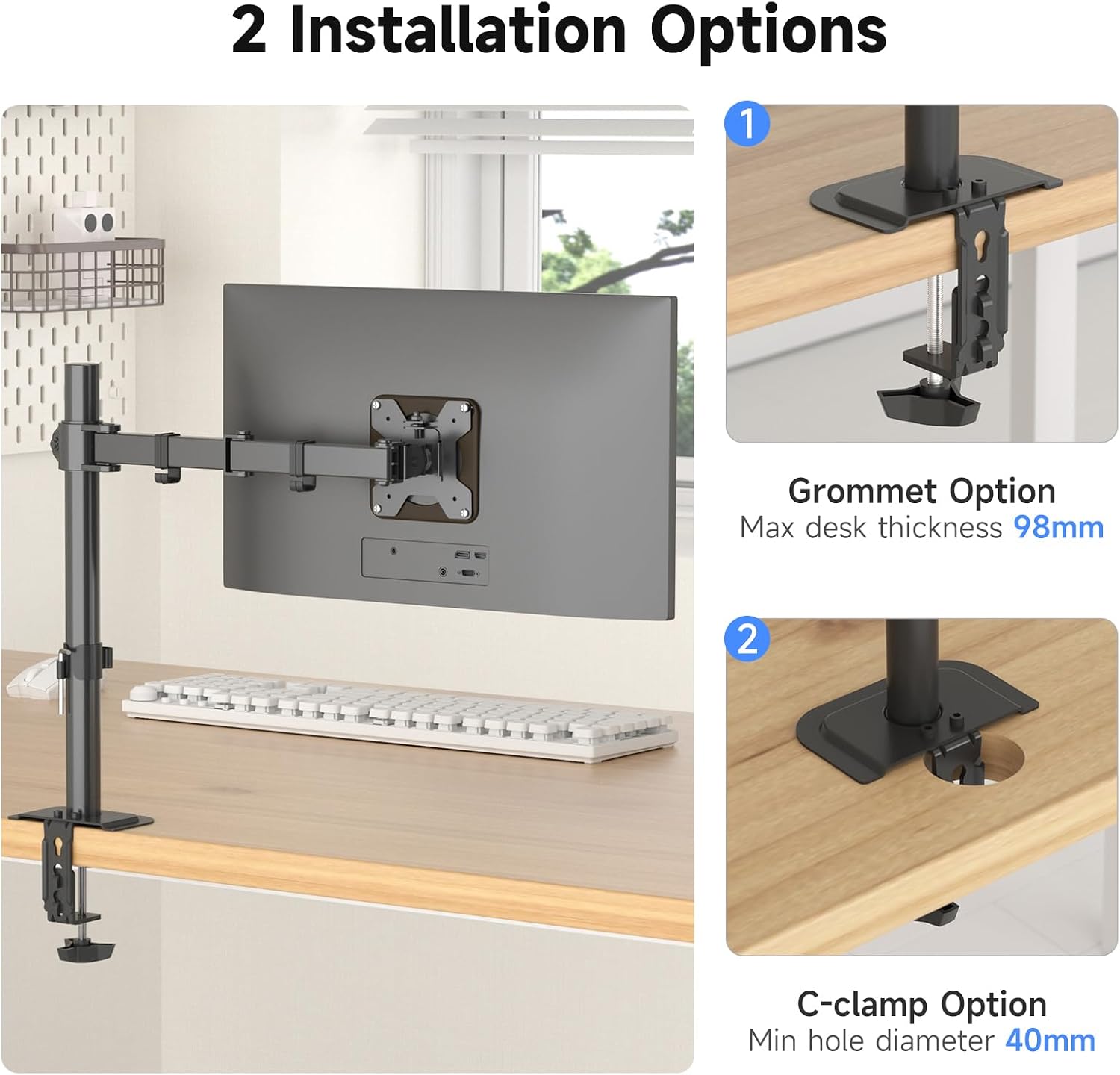 Detalle 1 de suptek MD6421 monitorarm voor 13–32 inch, VESA 75/100 mm en 360° draaibaar