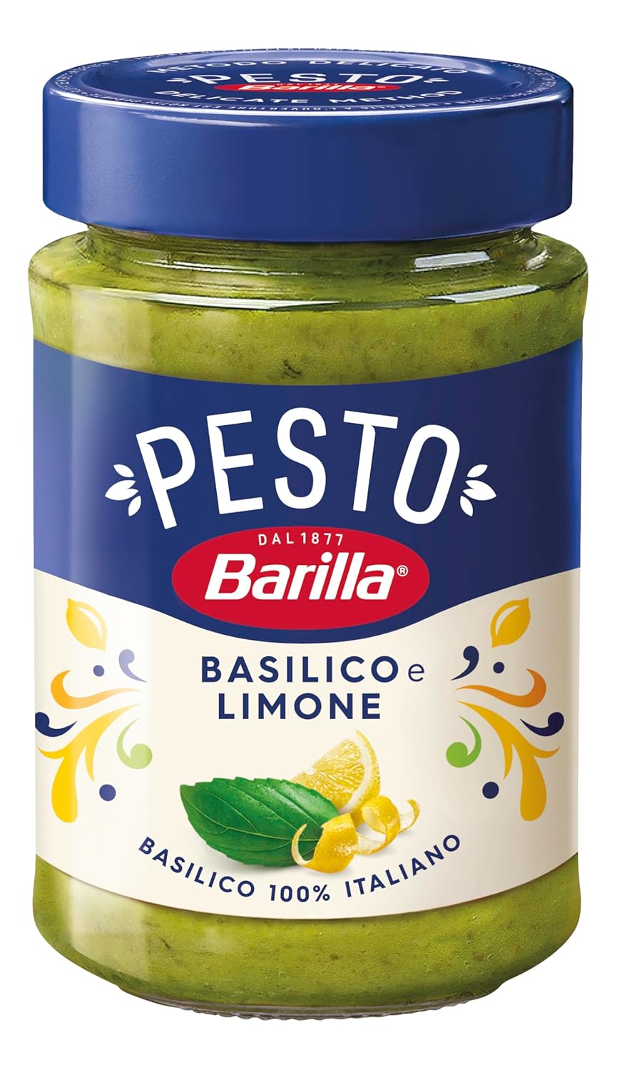 Detalle de Barilla Pesto Basilico e Limone – Glutenfreies Basilikum-Zitronen-Pesto, 12x190 g