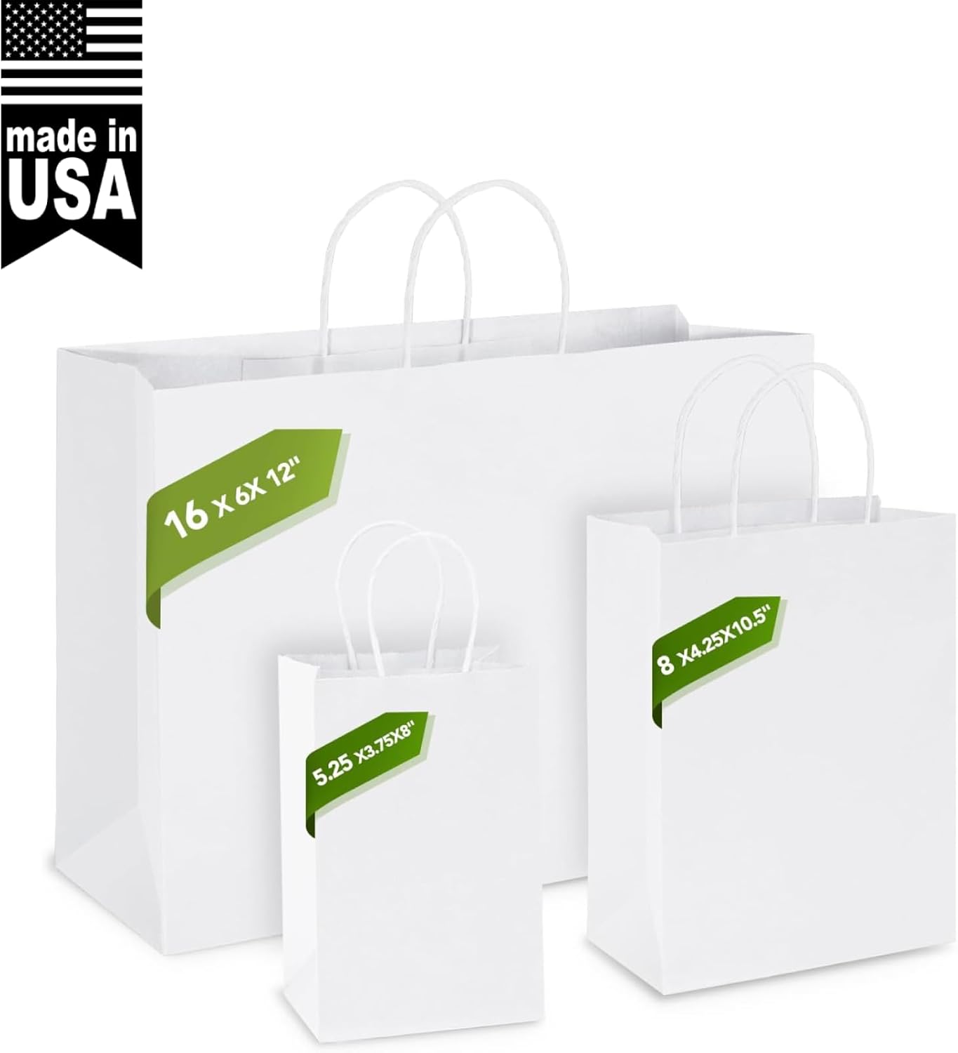 Thumbnail 1 de MESHA 16x6x12" 50-Pack White Kraft Paper Bags with Handles
