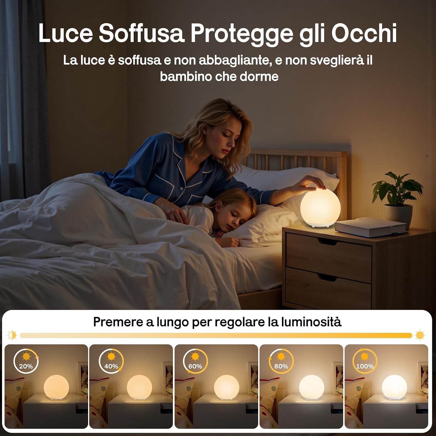 Detalle de Luce notturna in silicone con 7 colori RGB, touch e timer – compagna delicata per la cameretta