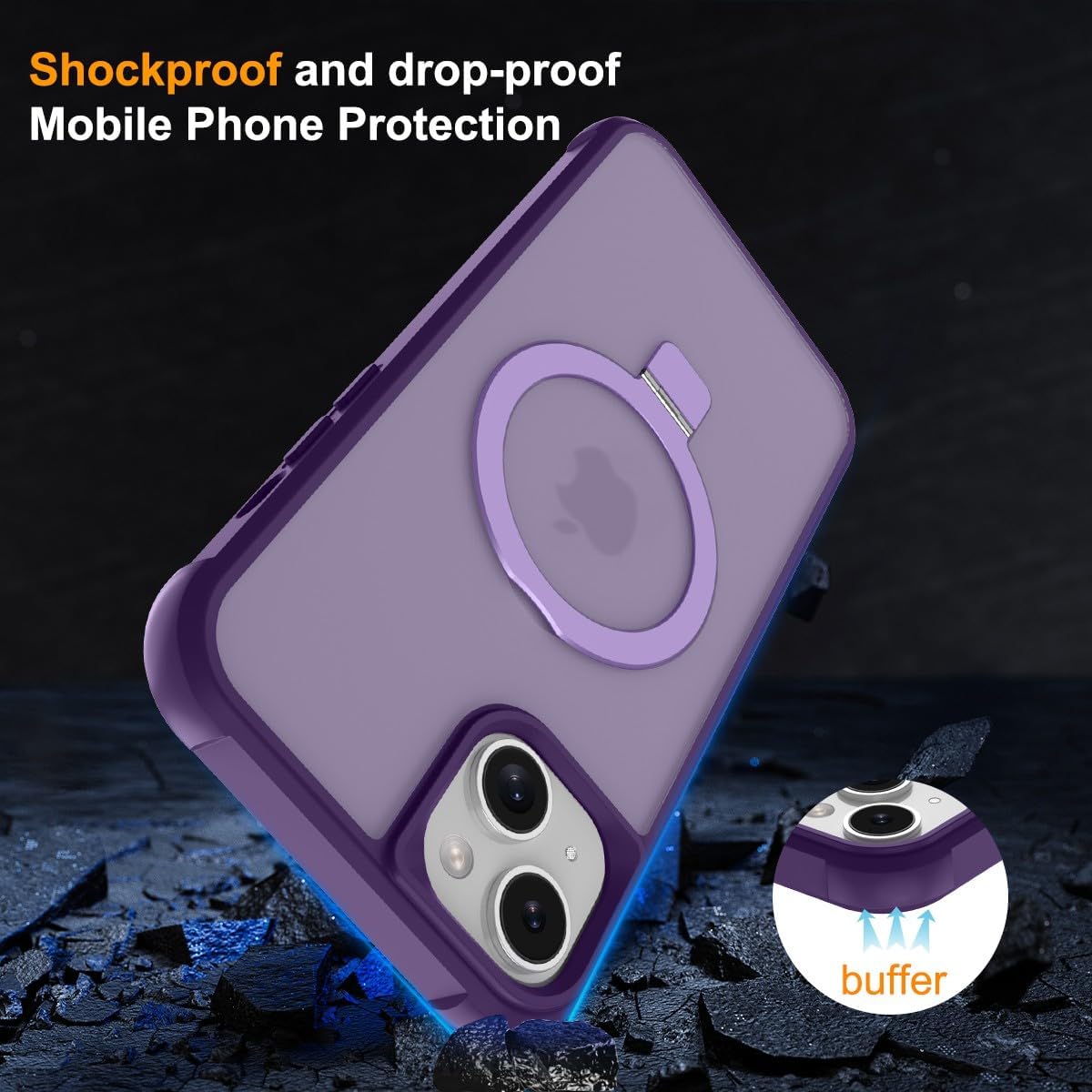 Thumbnail 1 de CHAOFEnG Magnetic iPhone 14 Case with Metal Ring Stand (Purple)