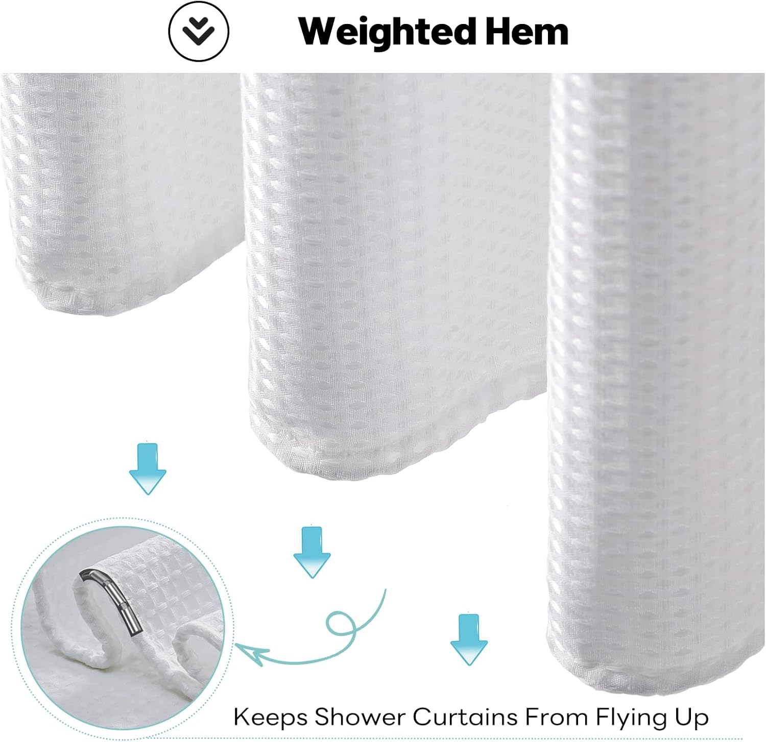 Thumbnail 6 de BTTN Extra Wide Waffle Shower Curtain 275 x 182cm with 18 Hooks – White