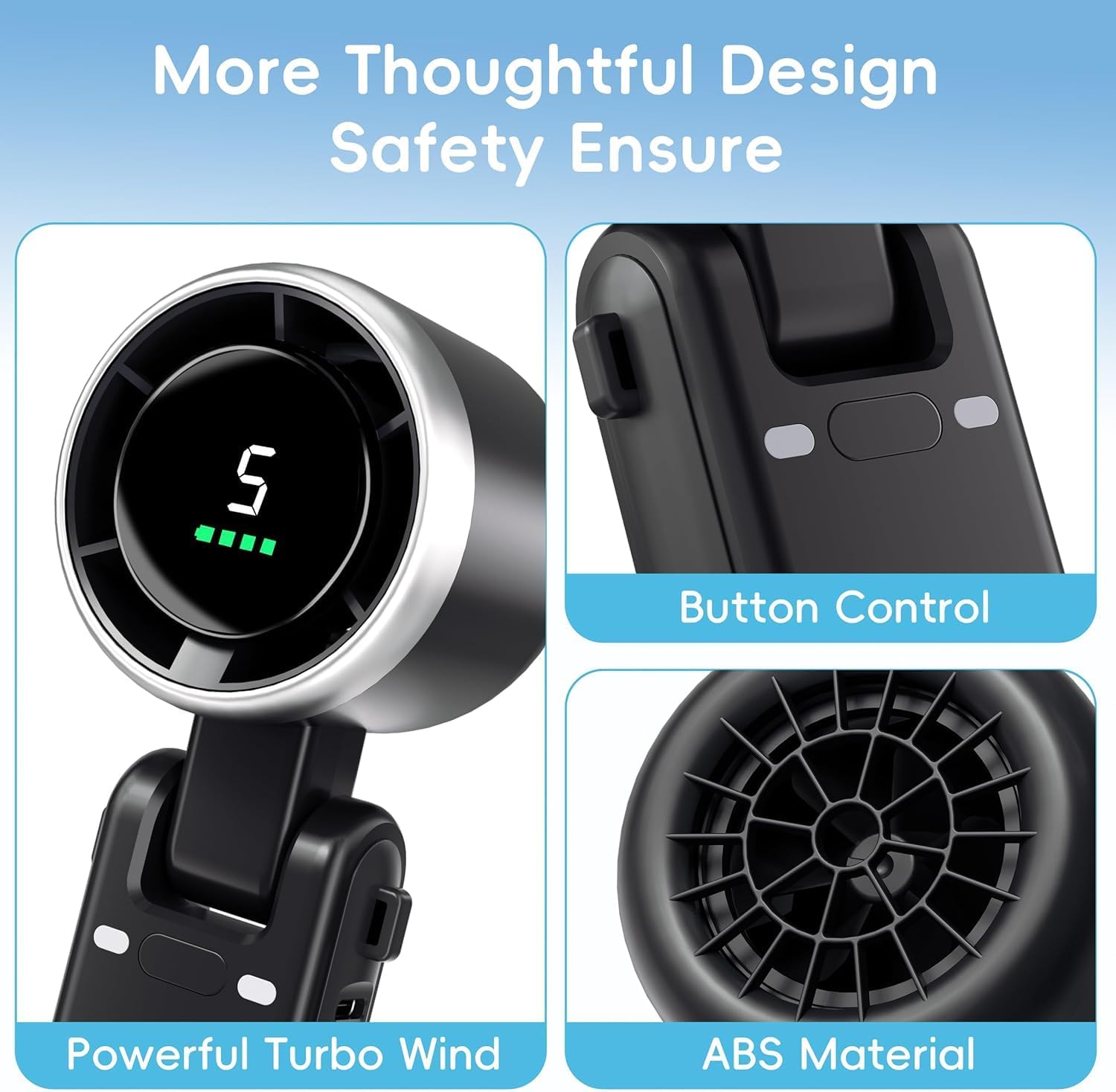 Thumbnail 6 de Morelax Personal Handheld Fan: High-Speed Turbo, 5-Speed with LED Display and 4000mAh USB Rechargeable Battery