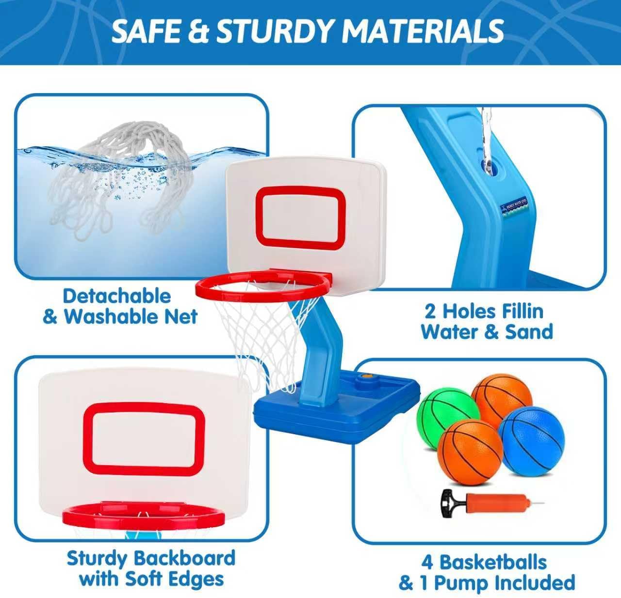 Detalle de Basketball Hoop and Stand for Kids: Adjustable Height 2'3"–4'7" with Balls