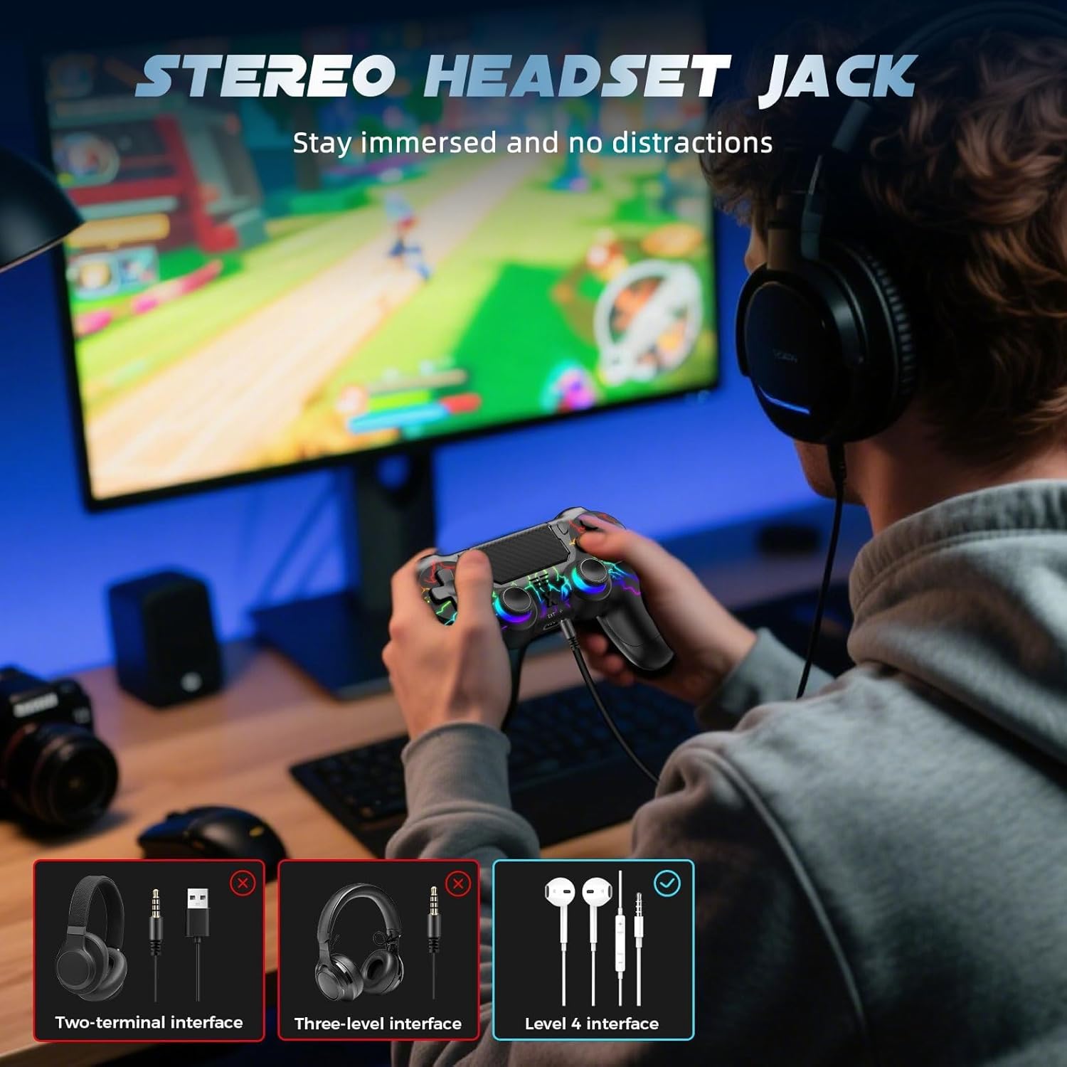Detalle 2 de Glitfix Wireless Controller for PS-4 (PS-4, Slim, Pro) and PC — Dual Vibration, 6-Axis, RGB LED