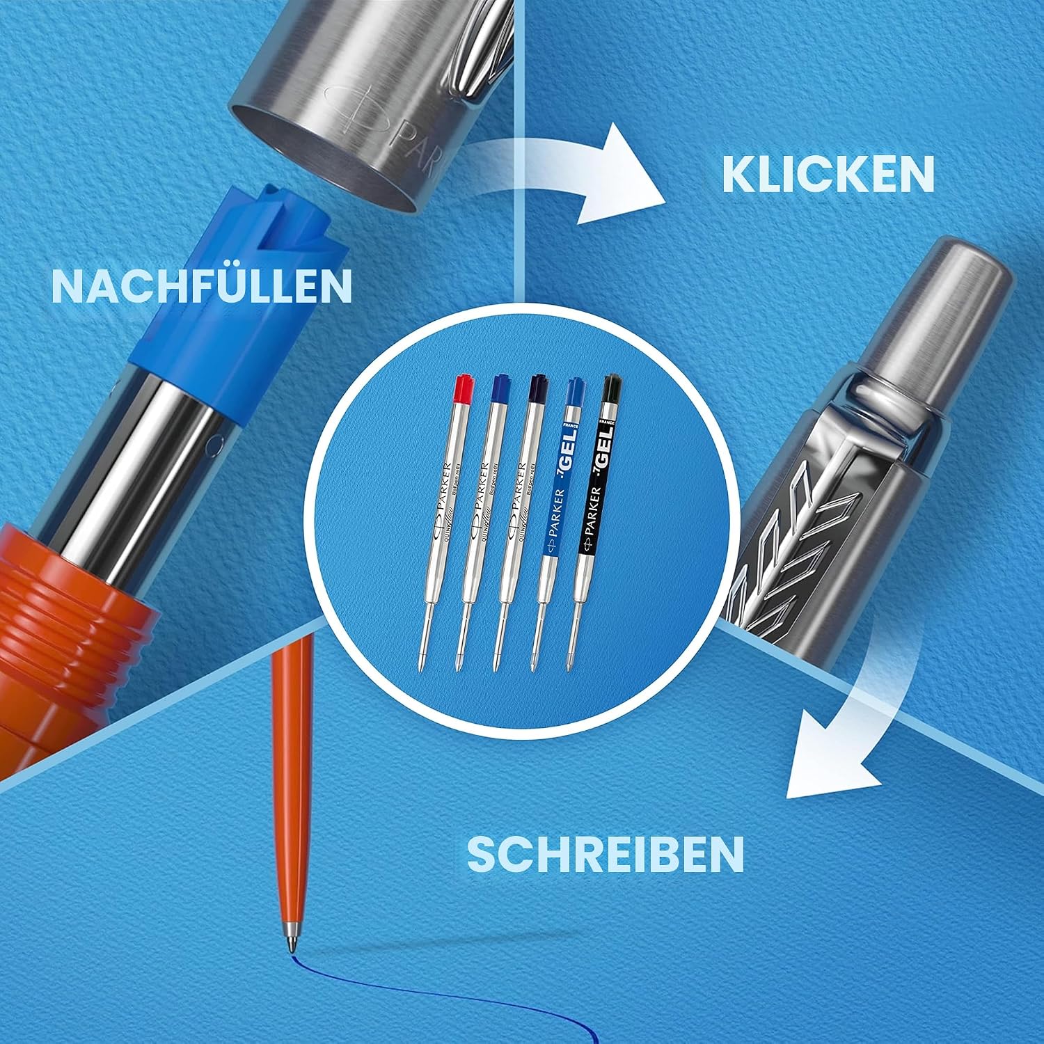 Detalle de Parker Jotter Kugelschreiber Bond Street Black – Mittlere Spitze, Blaue Tinte, Geschenkbox