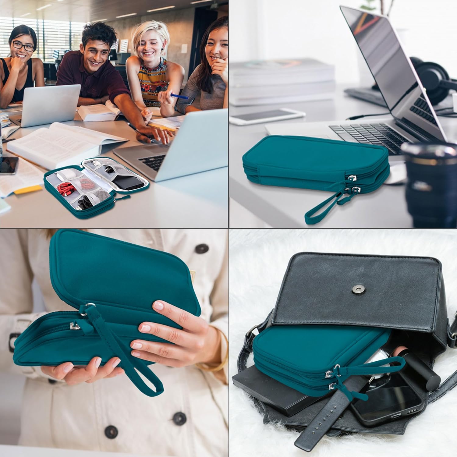 Detalle de Arae Electronic Accessories Organizer Bag (Dark Green, S) for Cables, USBs and Chargers