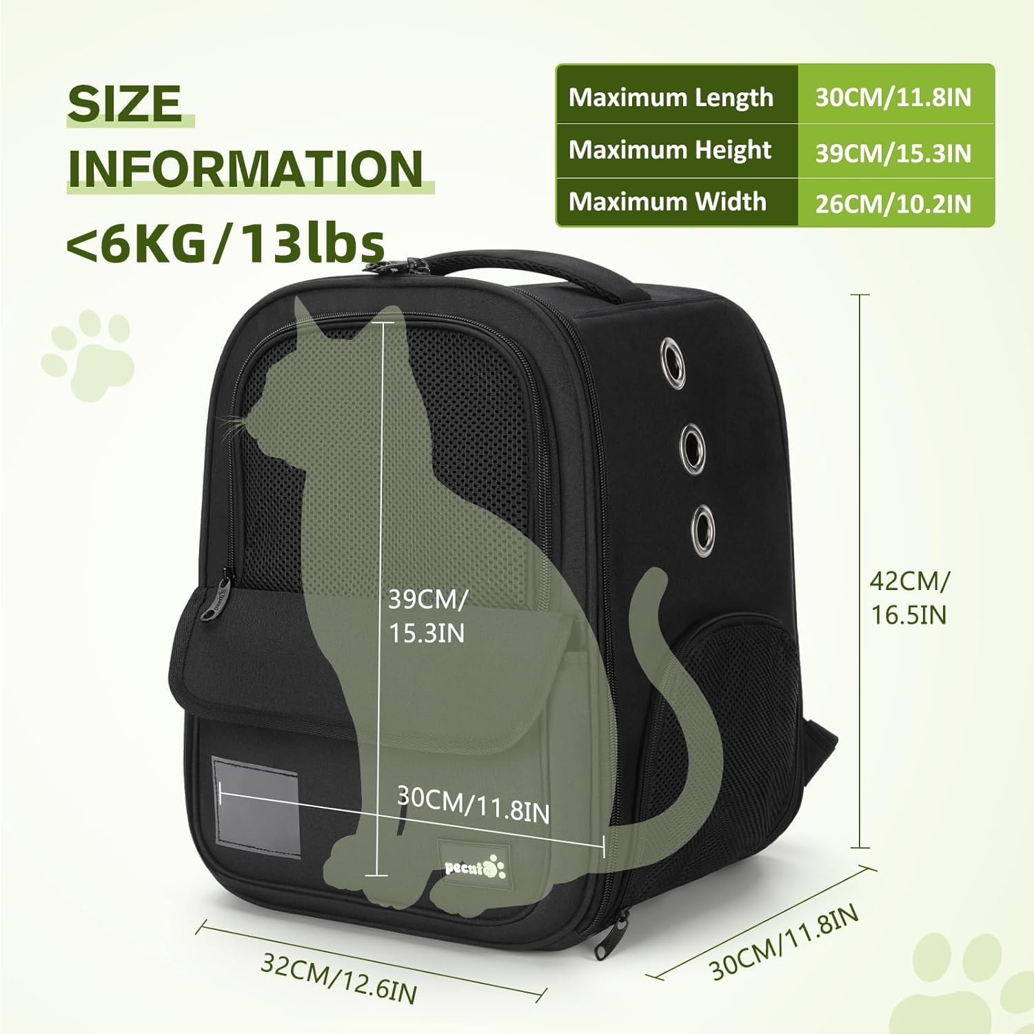 Thumbnail 1 de Pecute Sac à Dos Chat Chien Design Classique – sac de transport respirant avec fenêtre en filet et matelas en peluche amovible