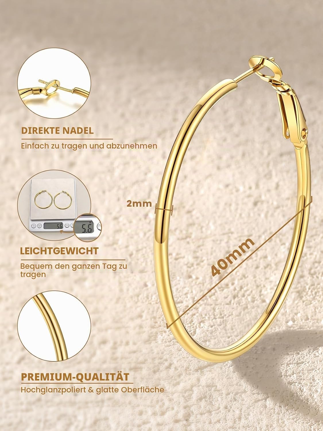 Thumbnail 2 de GoldChic Creolen Edelstahl Ohrringe – 20–100 mm, Hautverträglich, Wasserfest, Silber/Gold/Schwarz