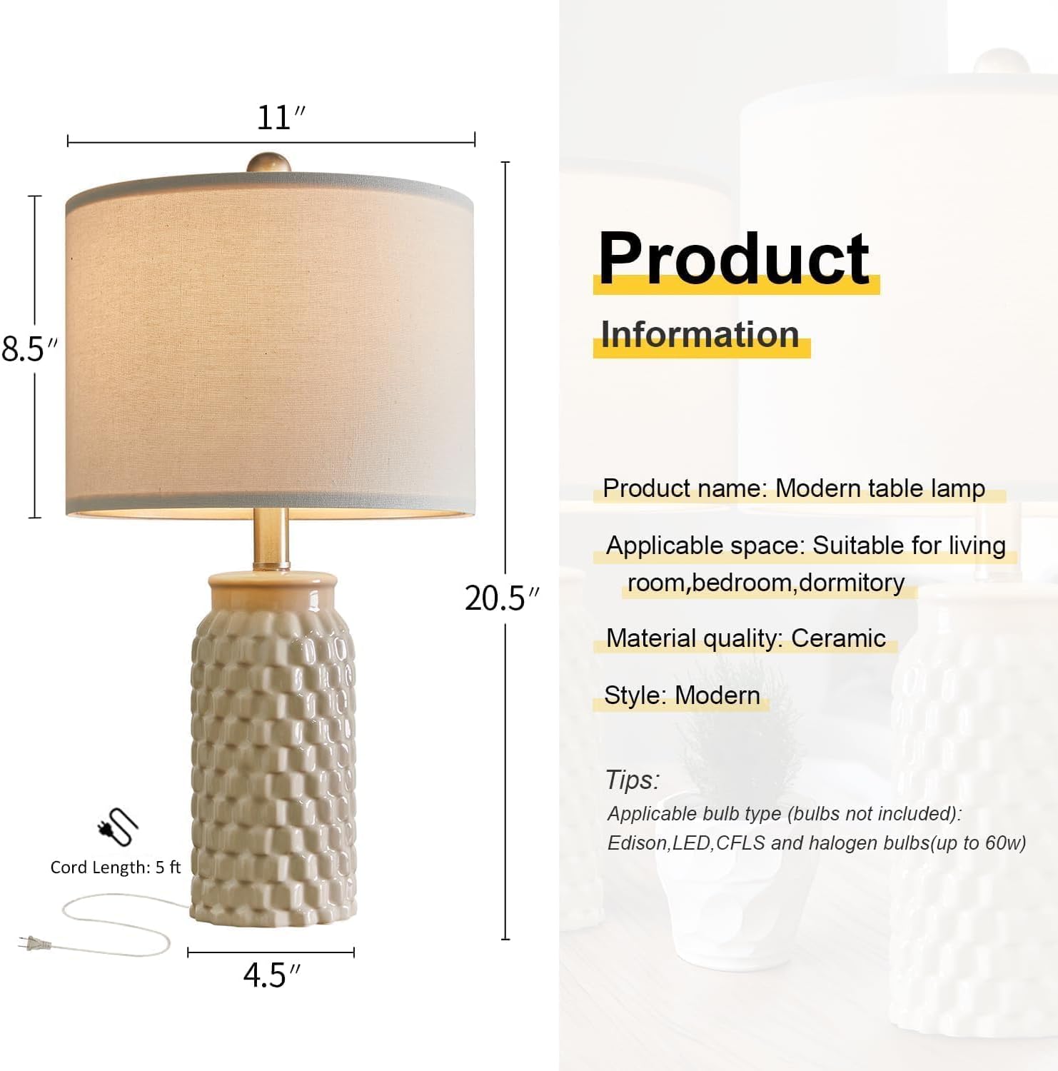 Thumbnail 4 de USumkky Ceramic Table Lamp Set, 20.5-Inch