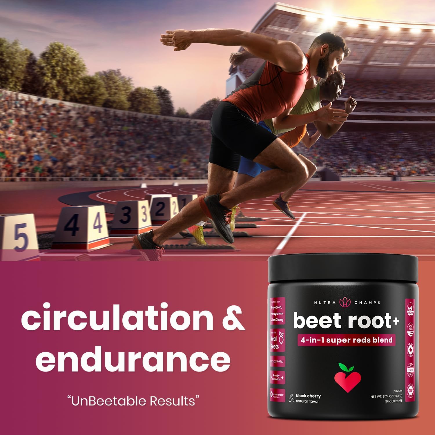 Detalle 1 de NutraChamps 999107 Beet Root Powder, Cherry-Flavoured Sugar-Free Super Reds