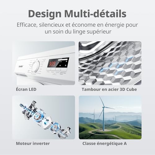 Detalle de COMFEE Lave-Linge 8 KG CFE12EW80/W-FR : performance silencieuse et efficacité énergétique pour petits espaces