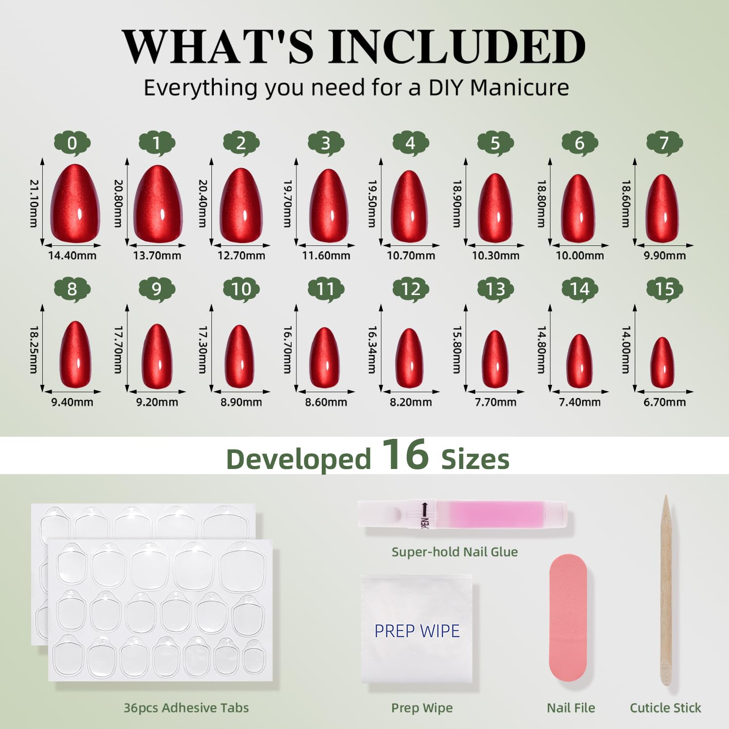 Thumbnail 3 de WiniBeauty Red Cat Eye Press-On Nails, Short Almond Acrylic, 32-Piece Kit