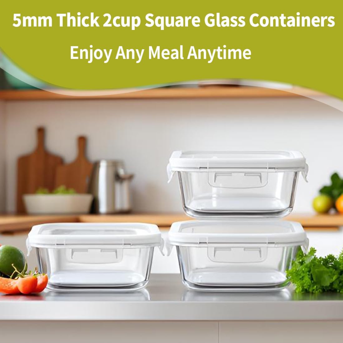 Detalle de H.JSS WDJS 16oz Glass Meal Prep Containers 500ml 🍱