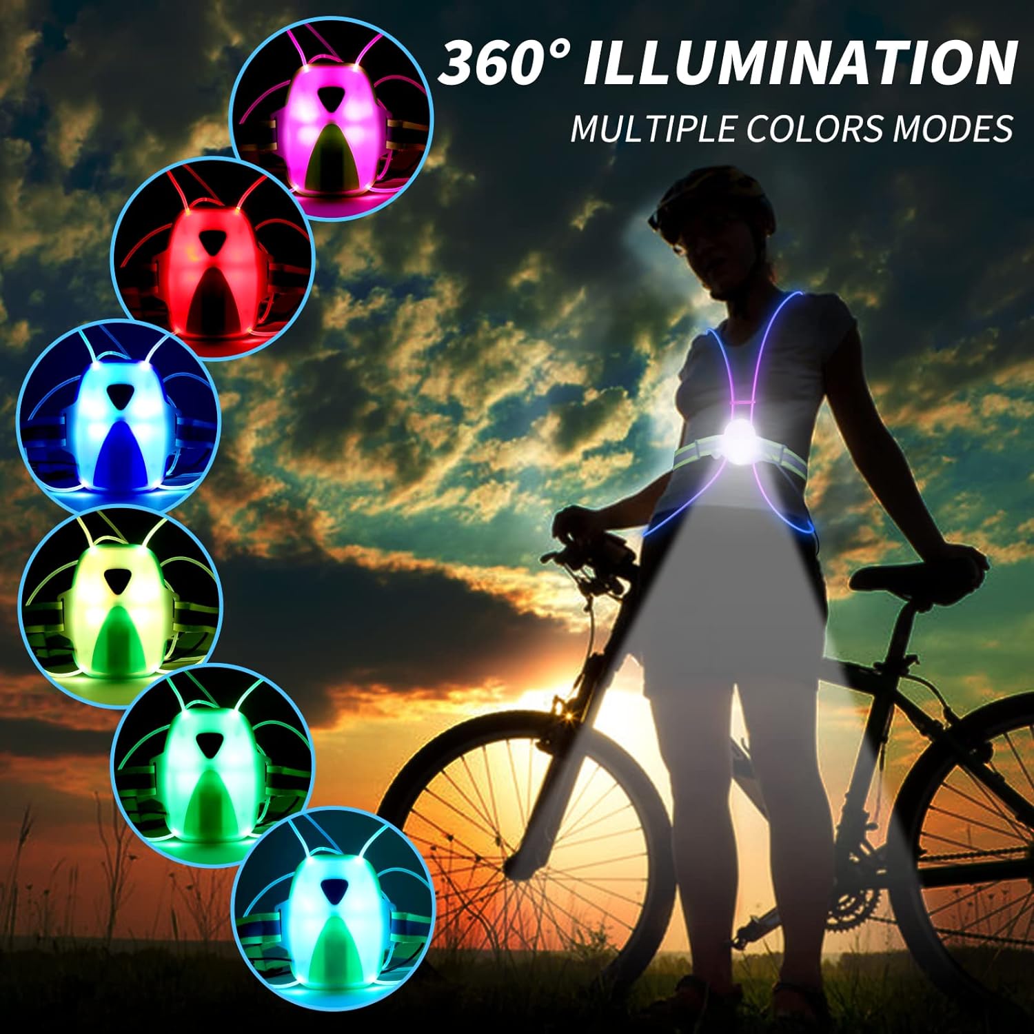 Detalle de Ni-SHEN Reflective Running Vest with Front Light, 360° Illumination and 9 Modes