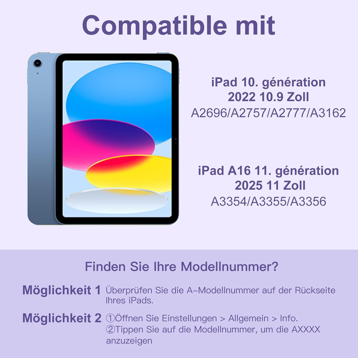 Thumbnail 1 de Vobafe Tastatur-Hülle für iPad A16 (11/10.9 Zoll) mit abnehmbarer Magnet-Tastatur & beleuchteten Tasten – Lavendel