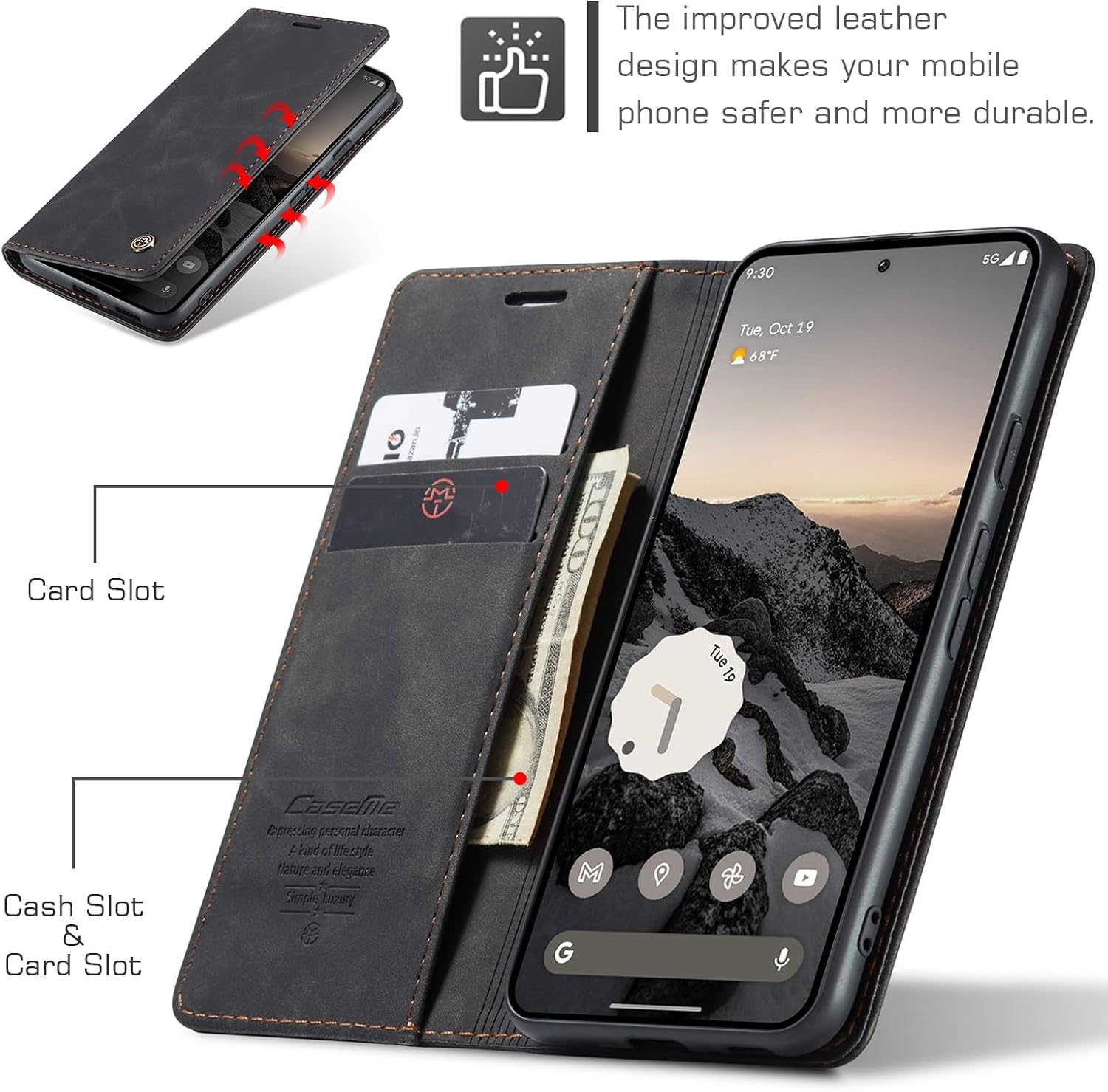 Thumbnail 1 de owlhold Klapphülle für Google Pixel 9A mit Standfunktion, Kartenfächern und PU-/TPU-Schutz (Schwarz)