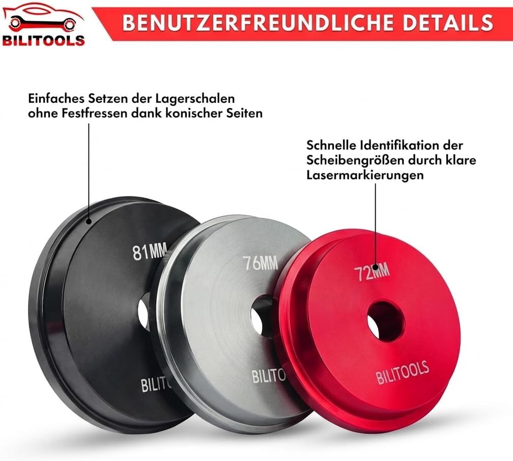 Detalle de BILITOOLS 10-TLG. Alu Radlager Eintreiber Set (Metrisch) – Spezialwerkzeug KFZ