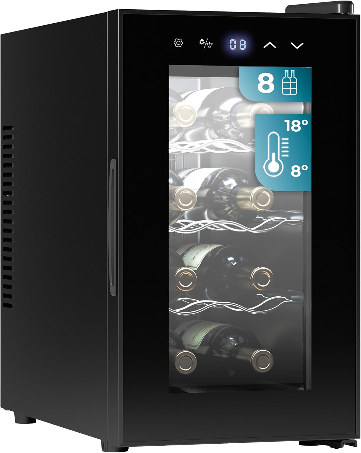 Detalle de Cecotec Bolero Grandsommelier Vinoteca 8 Botellas 🍷 Enfriamiento termoeléctrico