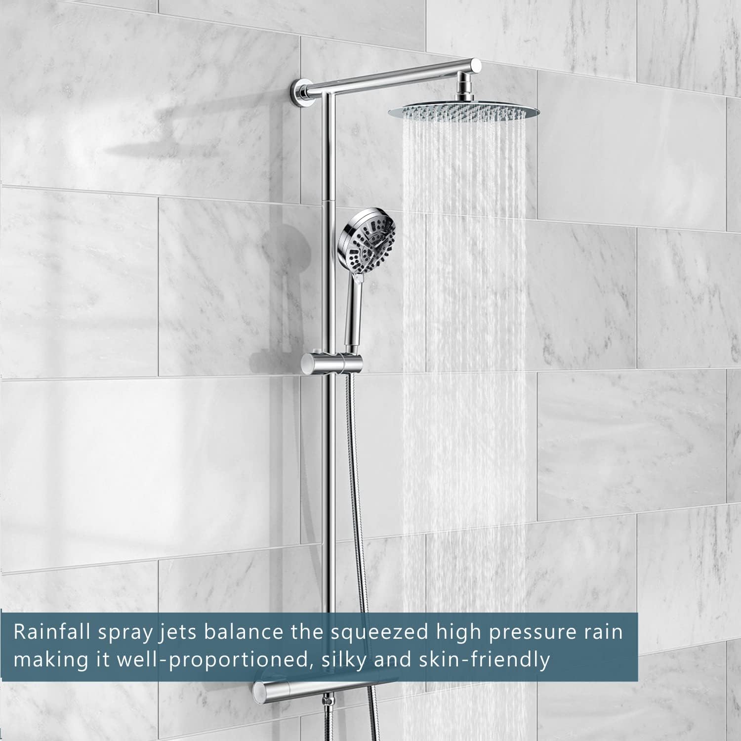 Detalle 2 de WOOPHEN 12 inch 304 stainless steel rainfall shower head with swivel angle and anti-clog silicone nozzles