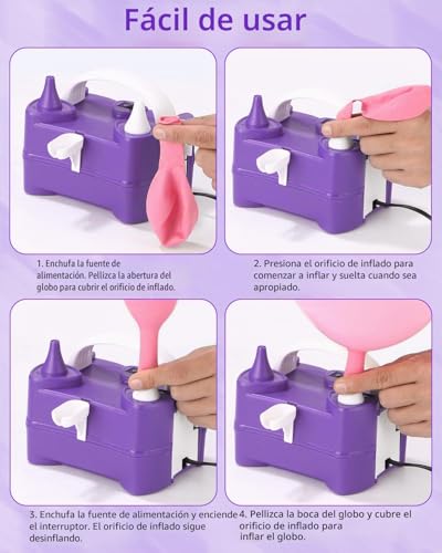 Detalle de Inflador de globos eléctrico Yulado 400W: bomba portátil de doble boquilla para fiestas