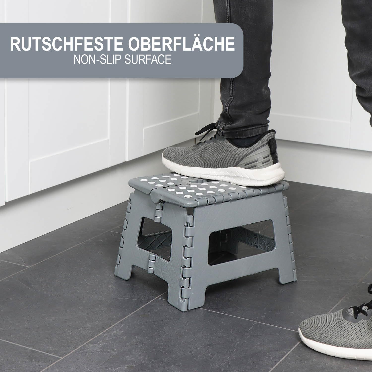 Detalle de COM-FOUR® scaletta pieghevole portatile antiscivolo in plastica, portata fino a 150 kg (grigio)