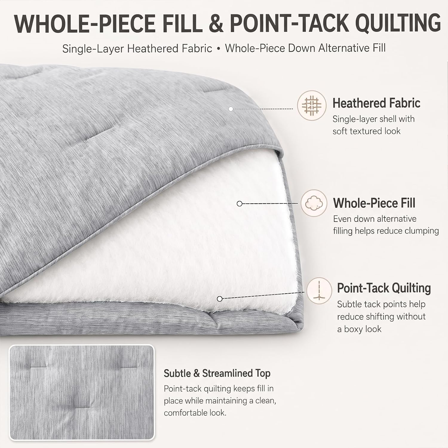 Detalle de CozyLux Queen Comforter Set (3-Piece) in Light Gray, Double-Brushed Microfiber Cationic Dyeing