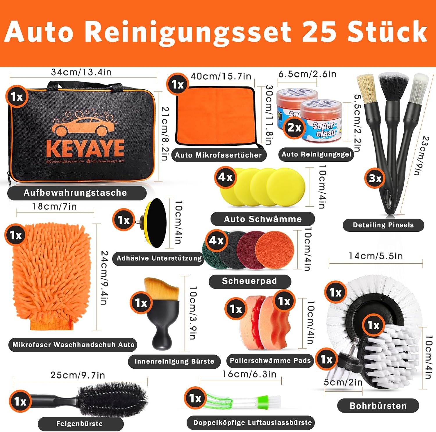 Thumbnail 1 de KEYAYE Auto Reinigungsset (25-teilig) – Bürsten & Detail-Pinsel für Innenraum, Außen und Lüftungsschlitze