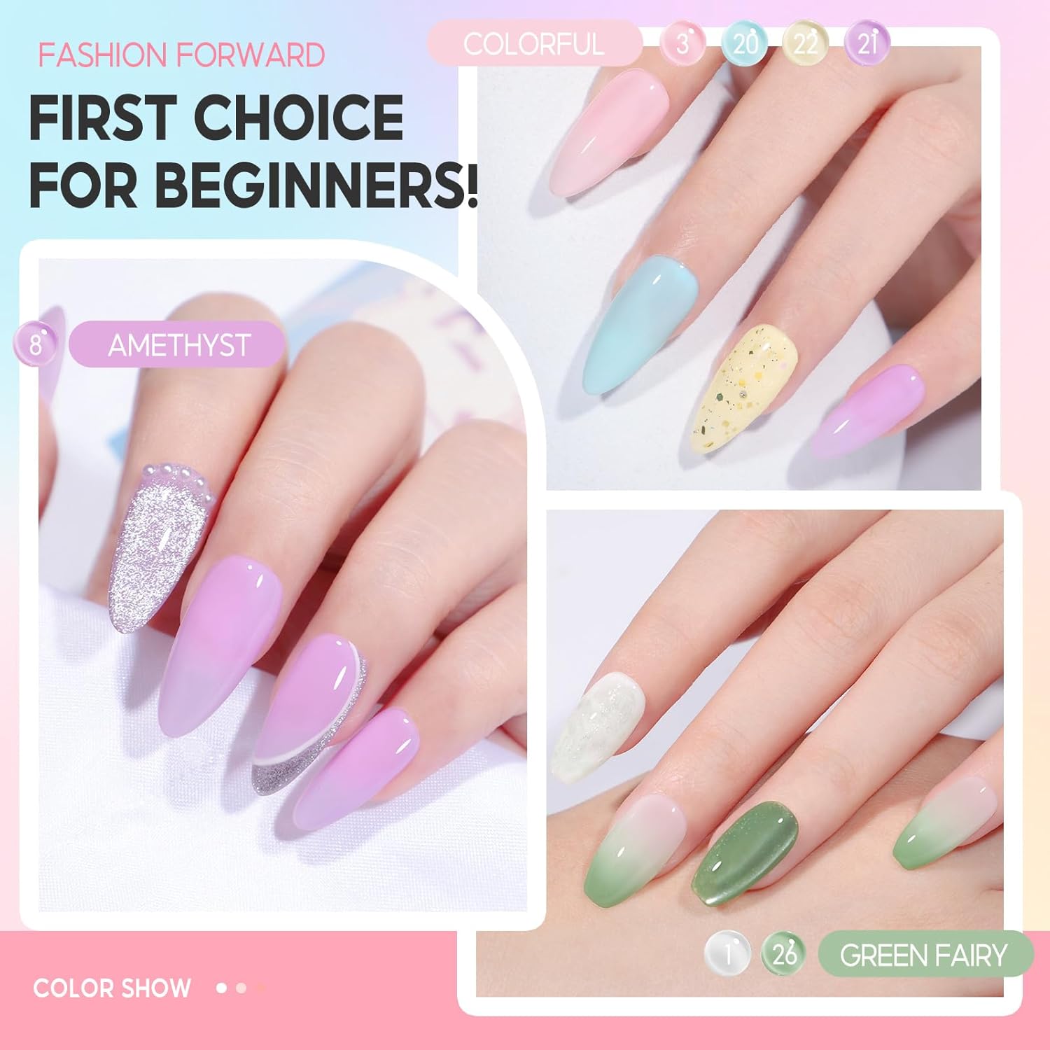 Thumbnail 3 de PEACECOLOR Vernis semi permanent Jelly – kit de 6 couleurs transparentes (rose, jaune, vert, bleu, violet, lila)