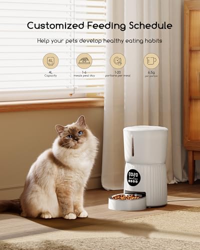 Detalle 2 de Faroro Distributore Automatico Cibo per Gatti e Cani 4L con Ciotola in Acciaio Inox, Funzione Timer e Slow Feed