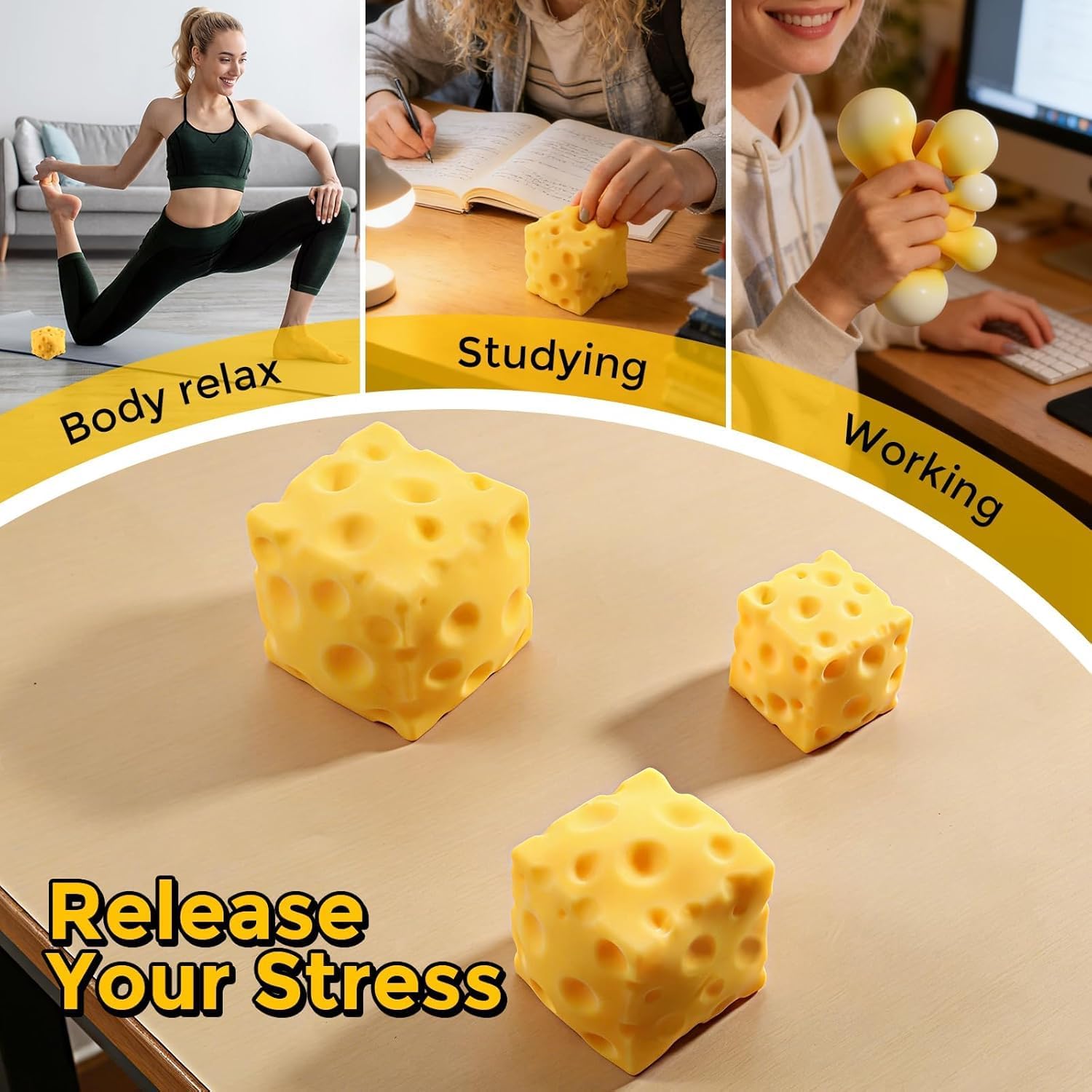 Detalle de Cheese Squishy Slow Rising – 2pcs Squeeze Yellow Cheese Block Stress Relievers