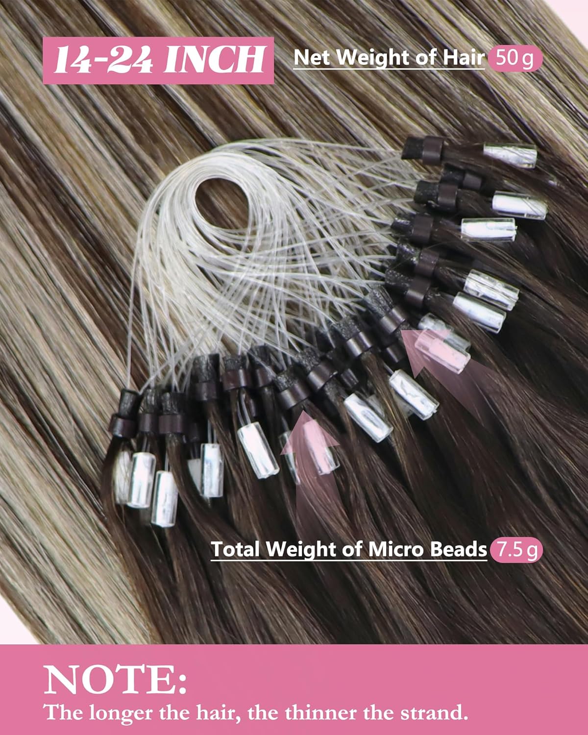 Detalle de YoungSee Echthaar Microring Extensions Ombre 45 cm – Dunkelbraun/Aschblond, Remy Glatt