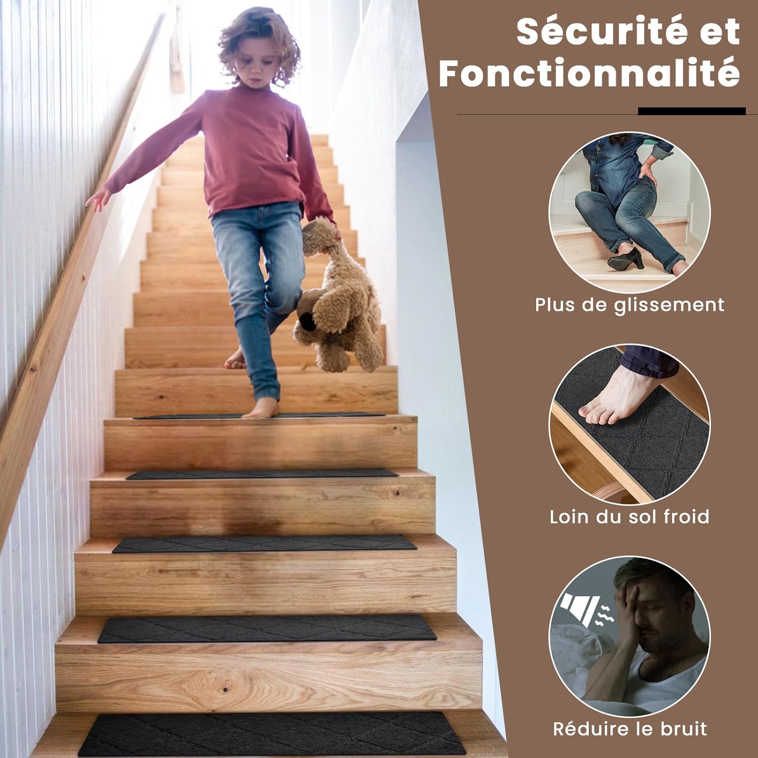 Thumbnail 1 de Homwiz tapis d’escalier 55x19 cm antidérapant