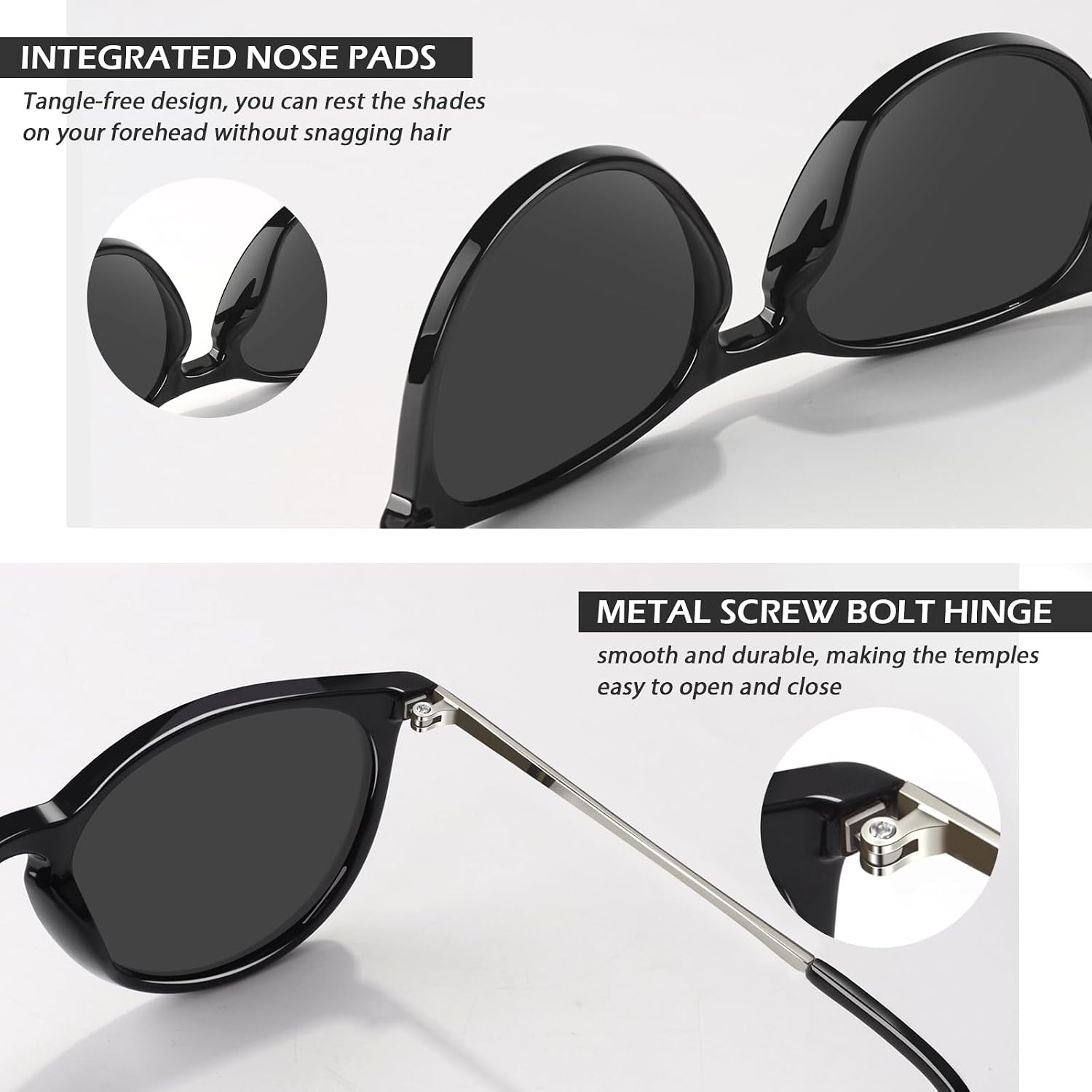 Detalle de LINVO Sonnenbrille Damen Polarisiert Retro Runde UV400 – Vintage Designer Stil
