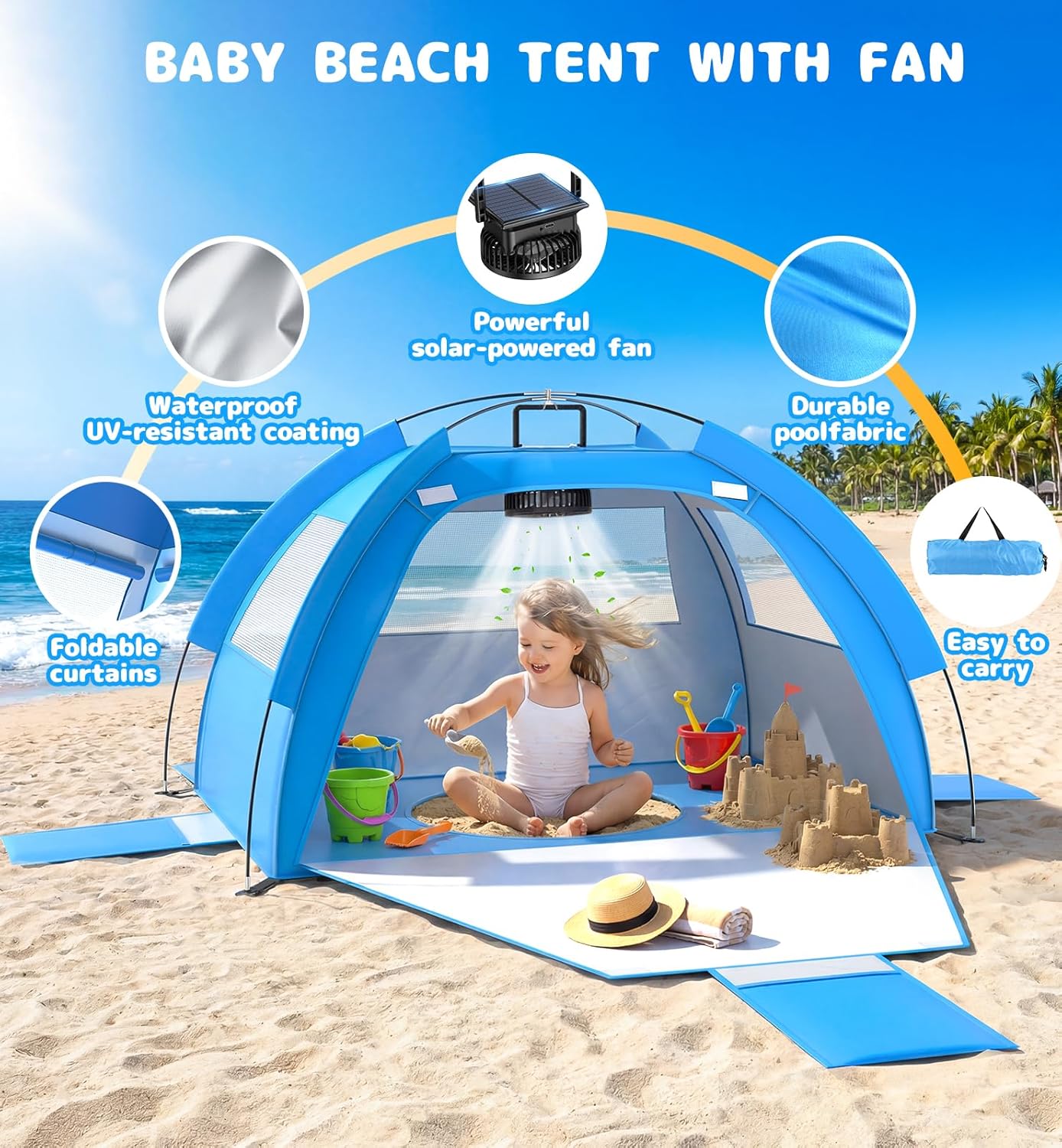 Thumbnail 5 de Dsquu Baby Beach Tent Solar Cooling Fan: All-in-One Sun Shelter for Toddlers
