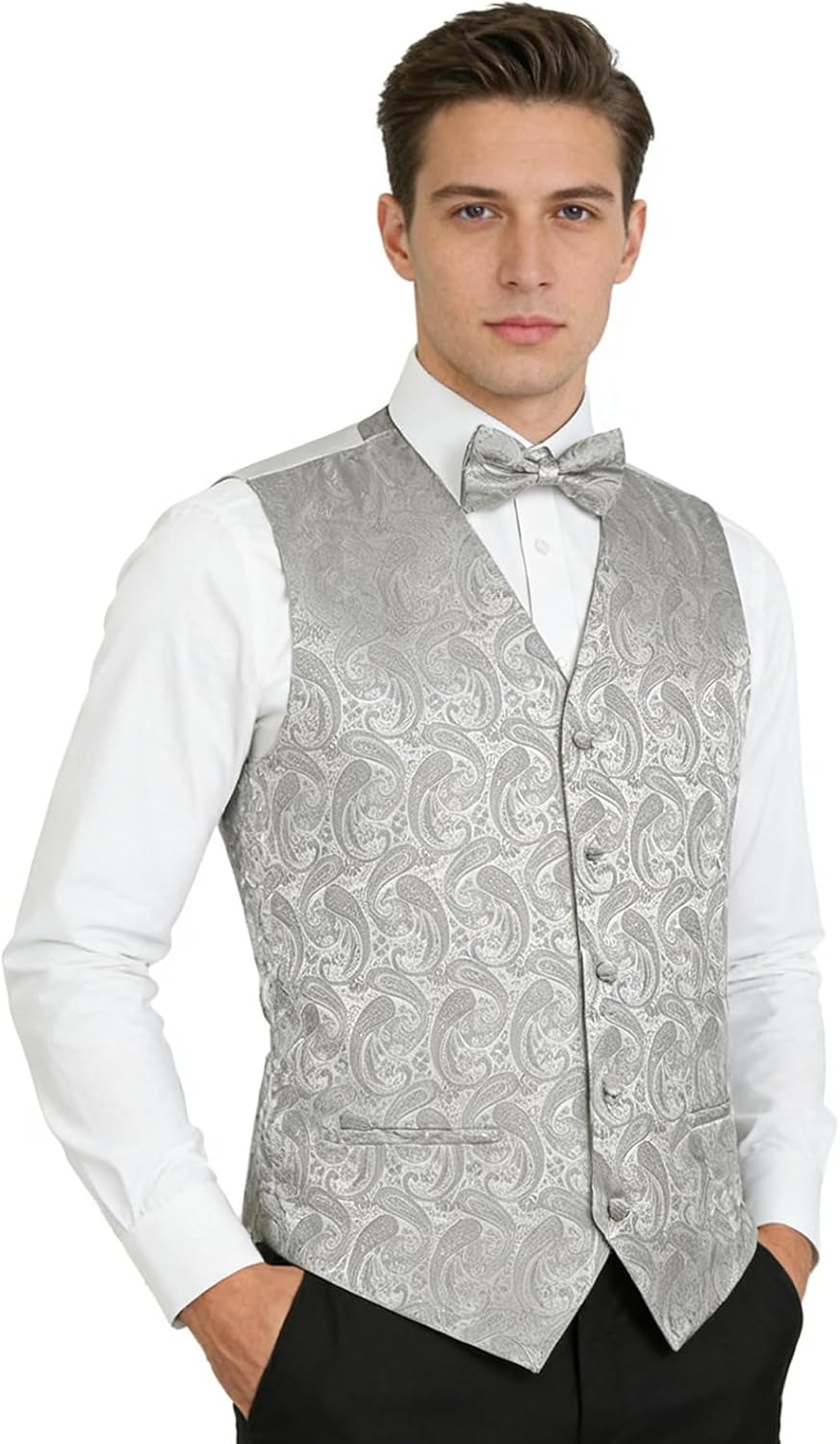 Thumbnail 4 de Alizeal Mens Classic 5 Pcs Paisley Jacquard Suit Vest Set