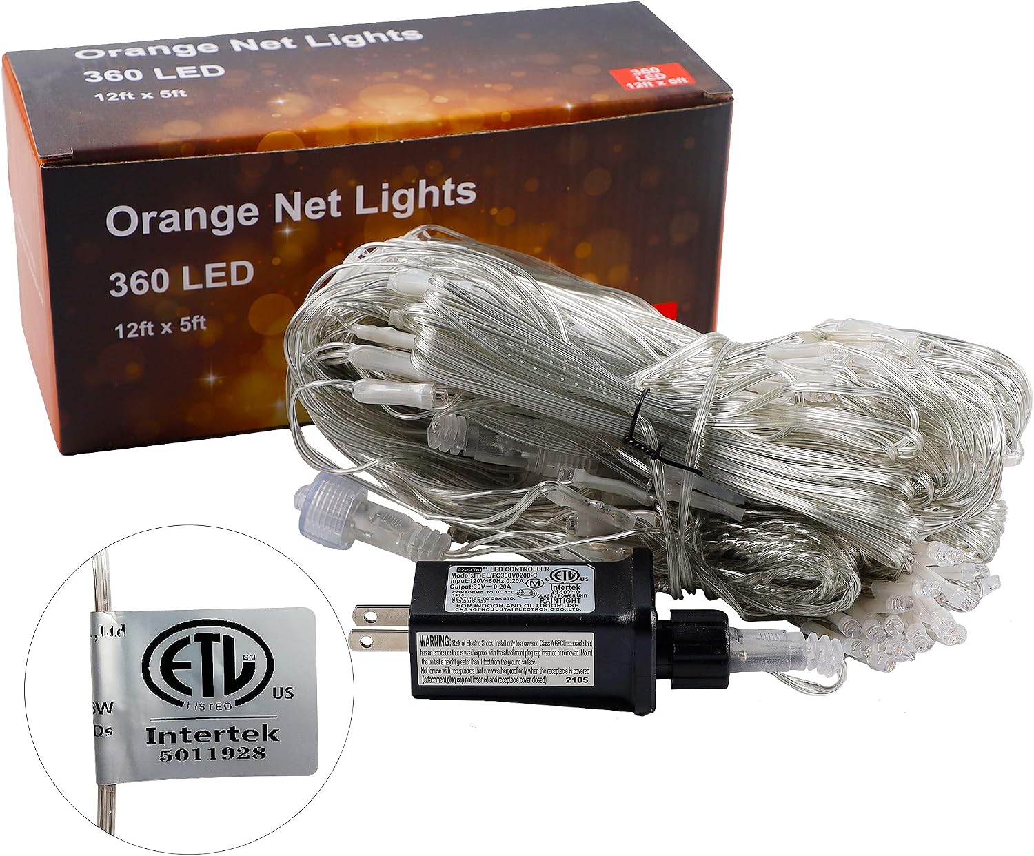 Detalle de WATERGLIDE HB-360WCOI Orange LED Net Lights, 12 ft x 5 ft, 8 Modes