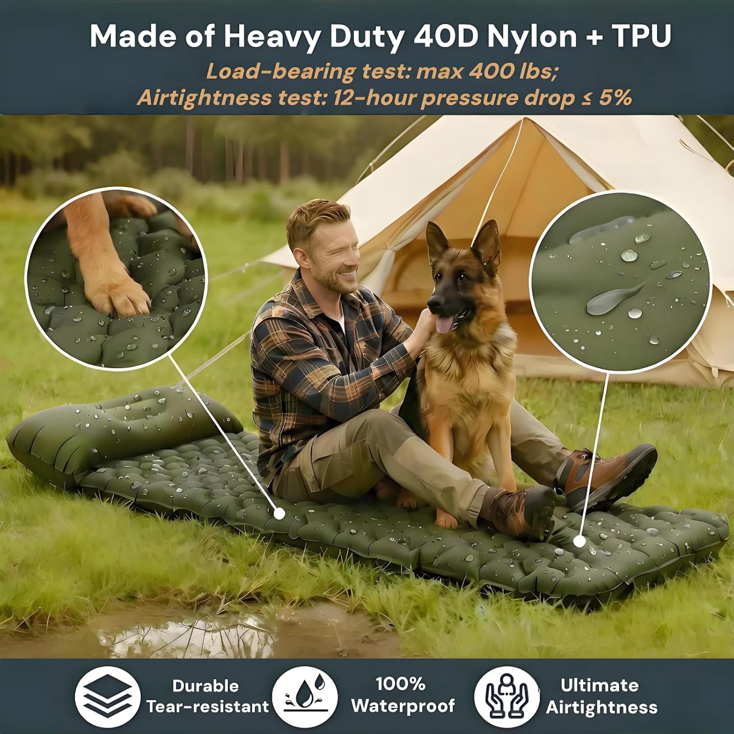 Detalle de VALEHOWL Sleeping Pad slaapmat, 6 cm, met voetpomp en kussen
