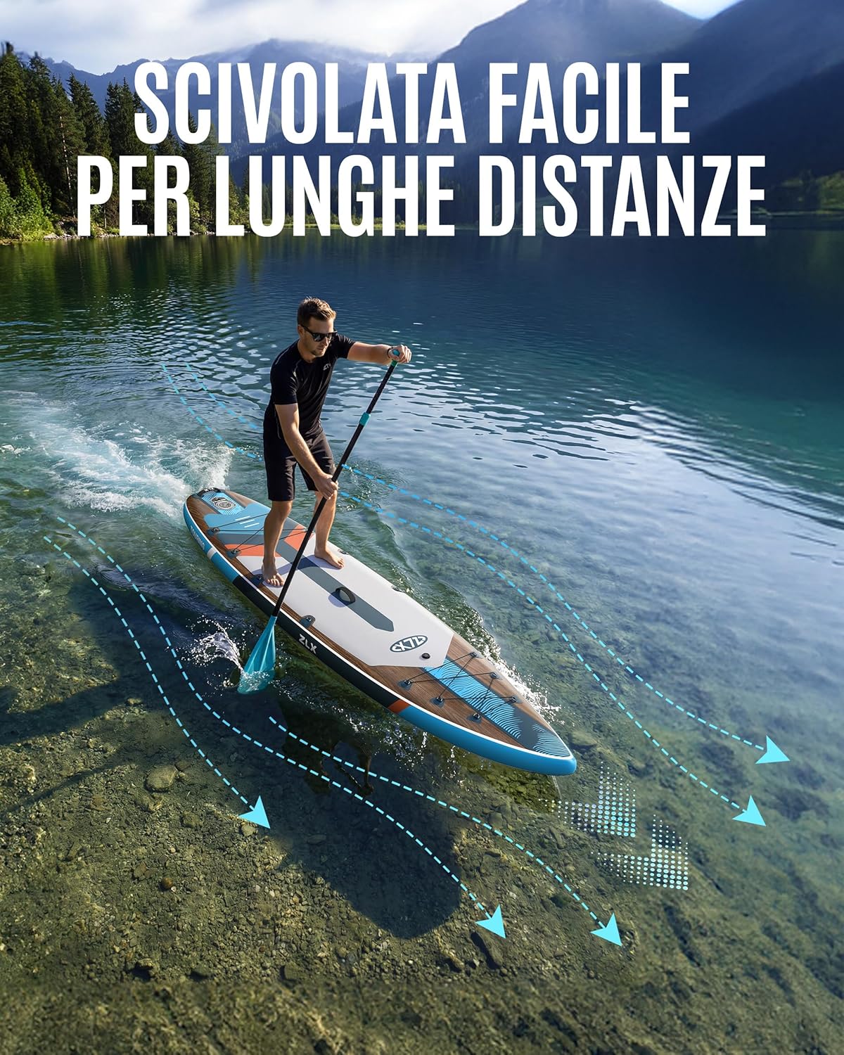 Detalle de ZLX Sup Gonfiabile 350x83 cm: tavola SUP Touring con accessori completi