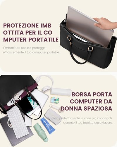 Detalle de LOVEVOOK borsa tote da donna in pelle PU, scomparto imbottito per PC da 15,6 pollici