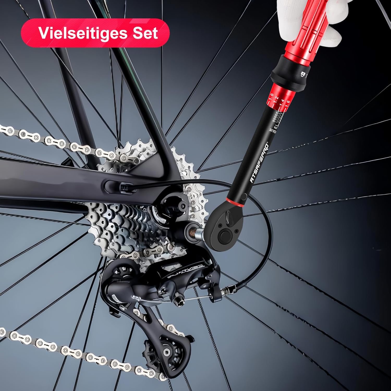 Thumbnail 5 de ATsafepro 1/4" Drehmomentschlüssel fürs Fahrrad (3–25 Nm) mit Bits, magnetischer Ratsche und Verlängerung